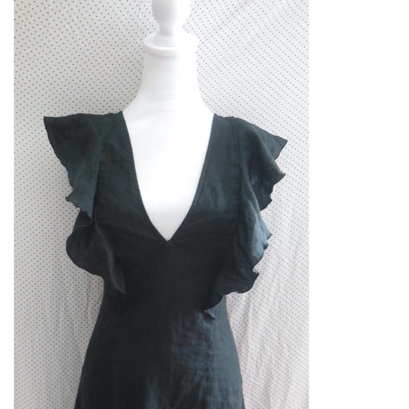 NEW RAILS Black CONSTANCE Linen FLUTTER SLEEVE Lace-up Back MIDI DRESS M - Picture 5 of 16